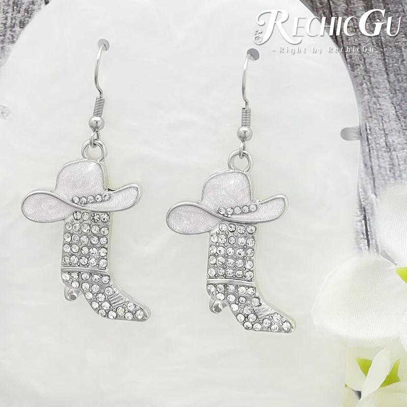 RechicGu Rhinestone Western Boots Earrings Cowgirl Cowboy Enamel Hat Bohemian Rodeo Boot Drop Dangle Earrings for Women - Image 5
